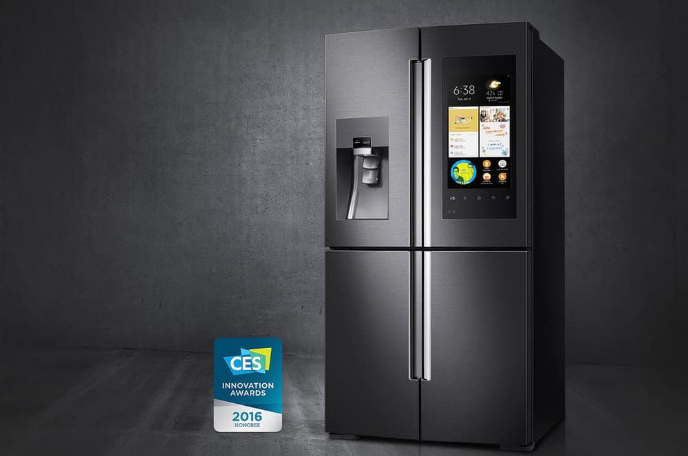 samsung smart refrigerator in matte black stainless steel
